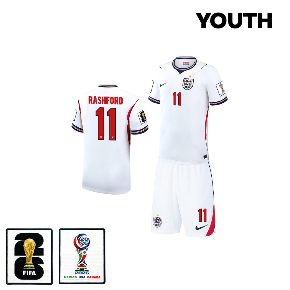 Marcus Rashford 11 England 2026 YOUTH Home Jersey & Shorts Set - White