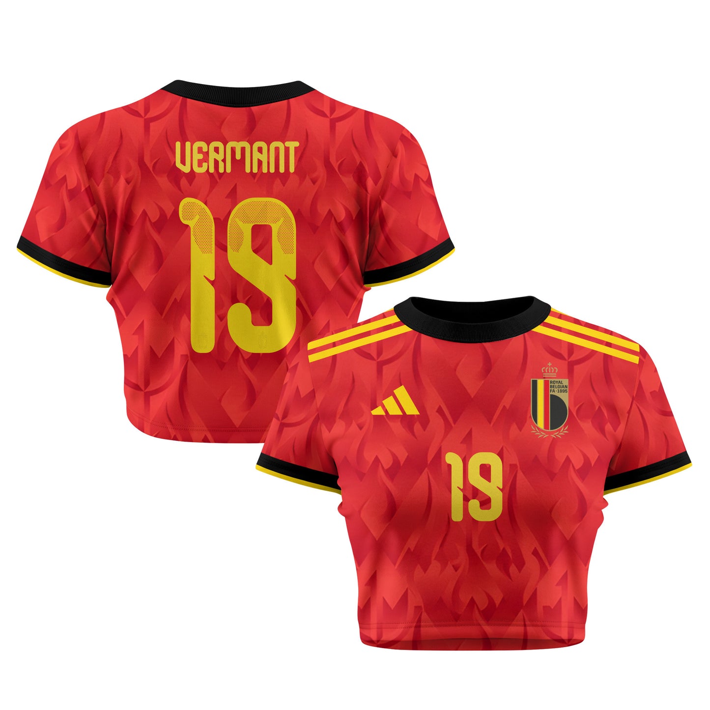 Romeo Vermant 19 Belgium 2026 Women's Home All-Over Print Cropped Jersey - Red