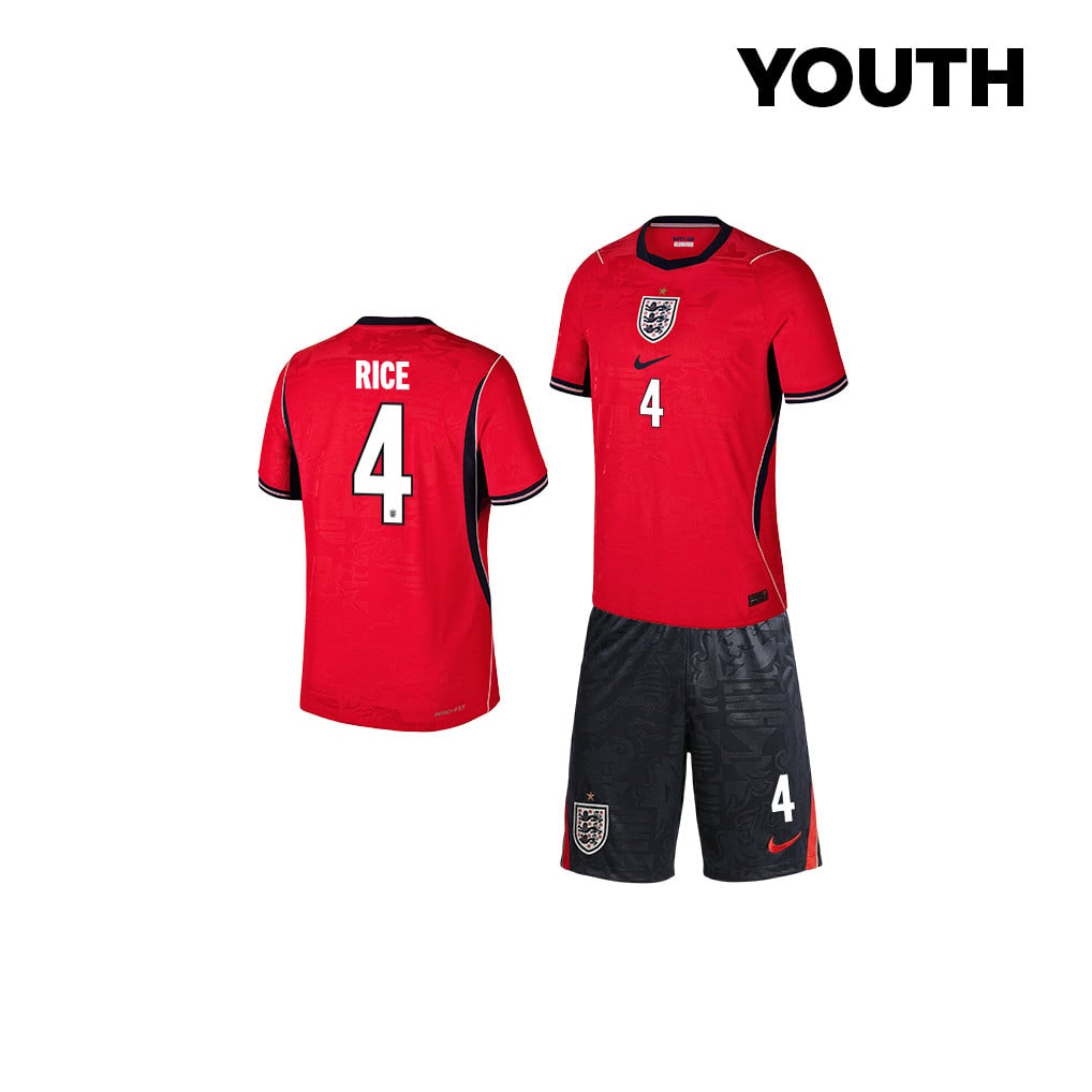 Declan Rice 4 England 2026 YOUTH Away Jersey & Shorts Set - Red/Black