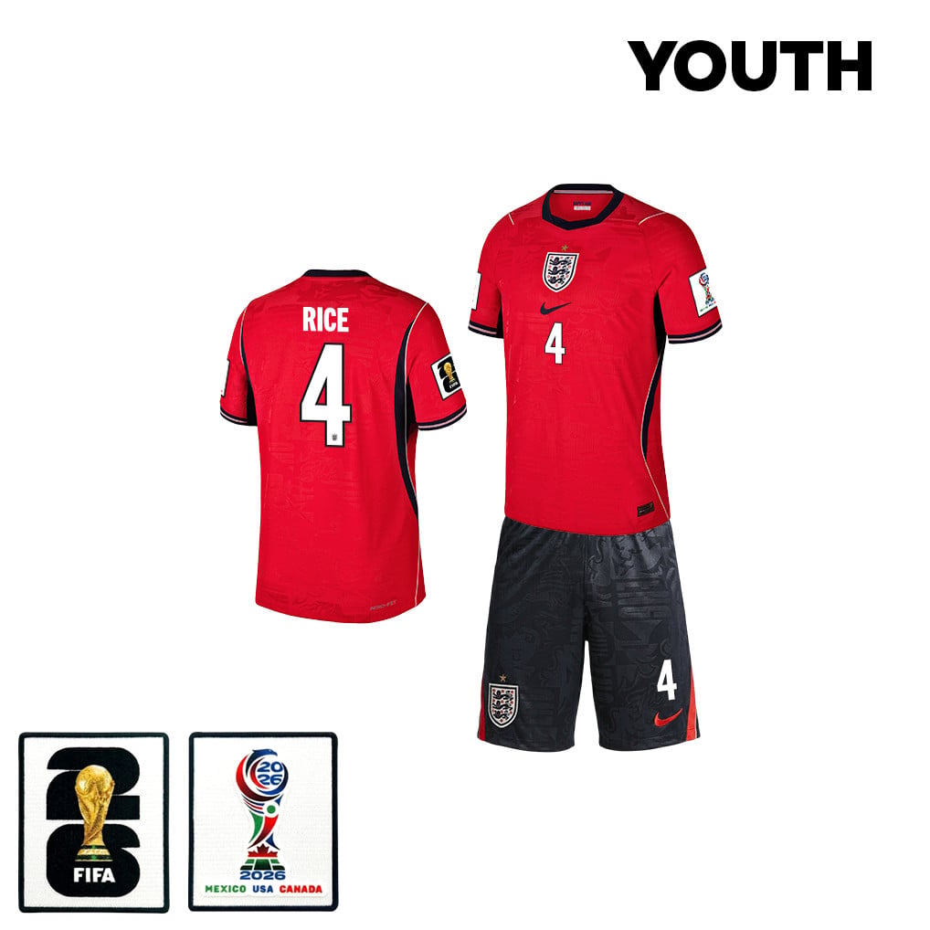 Declan Rice 4 England 2026 YOUTH Away Jersey & Shorts Set - Red/Black