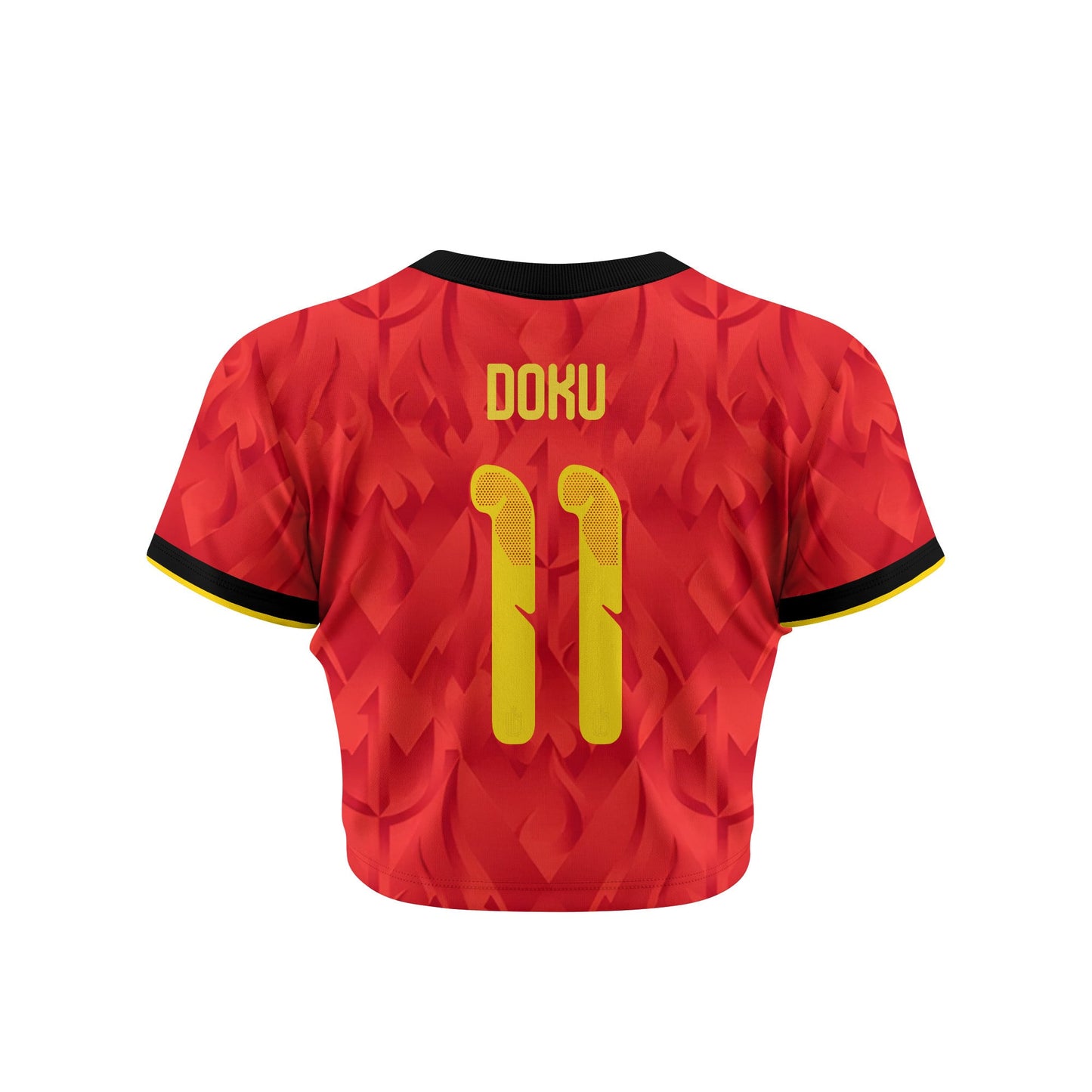 Jérémy Doku 11 Belgium 2026 Women's Home All-Over Print Cropped Jersey - Red