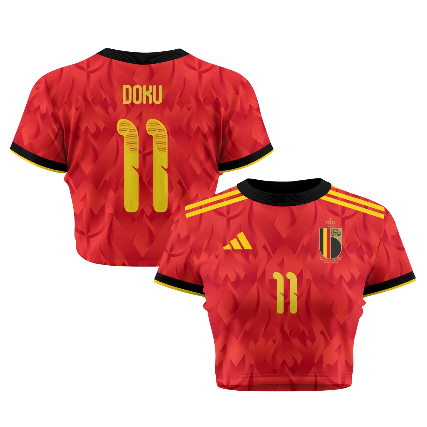 Jérémy Doku 11 Belgium 2026 Women's Home All-Over Print Cropped Jersey - Red