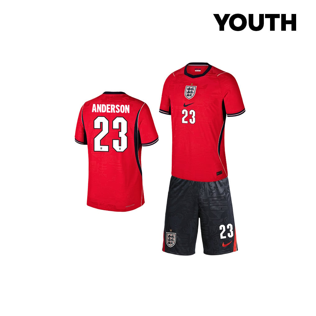 Elliot Anderson 23 England 2026 YOUTH Away Jersey & Shorts Set - Red/Black