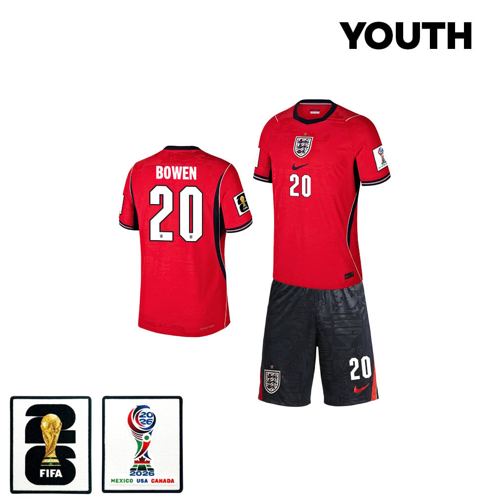 Jarrod Bowen 20 England 2026 YOUTH Away Jersey & Shorts Set - Red/Black