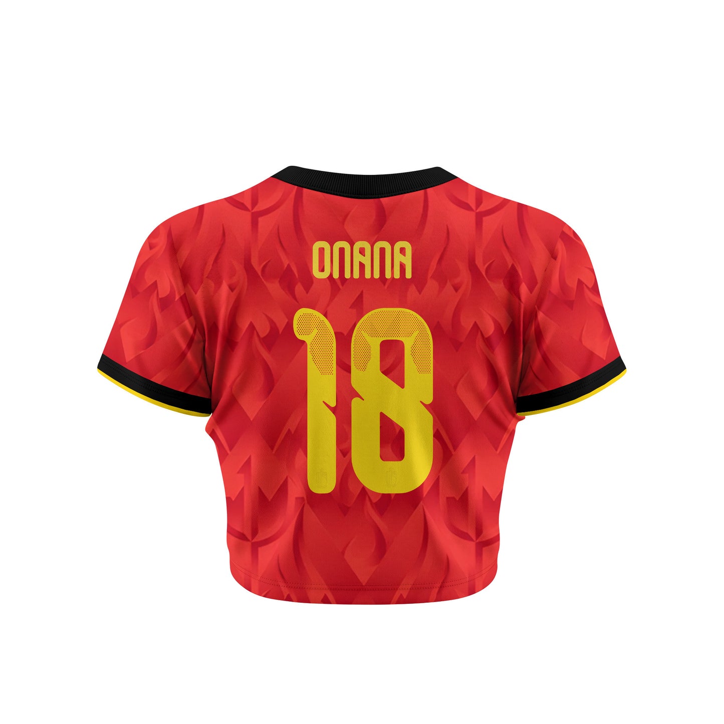 Amadou Onana 18 Belgium 2026 Women's Home All-Over Print Cropped Jersey - Red