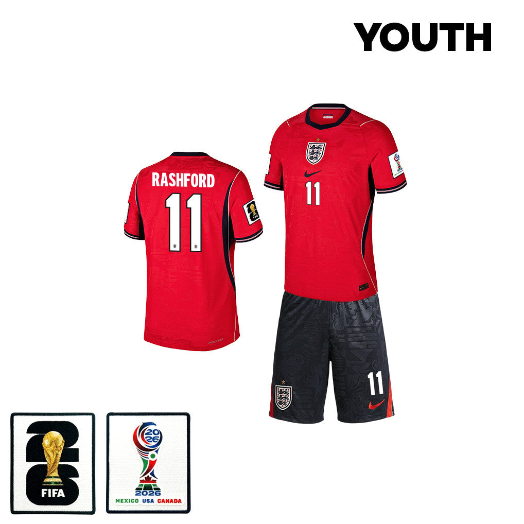 Marcus Rashford 11 England 2026 YOUTH Away Jersey & Shorts Set - Red/Black