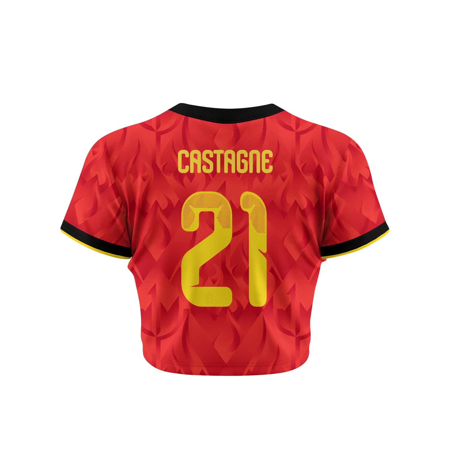 Timothy Castagne 21 Belgium 2026 Women's Home All-Over Print Cropped Jersey - Red