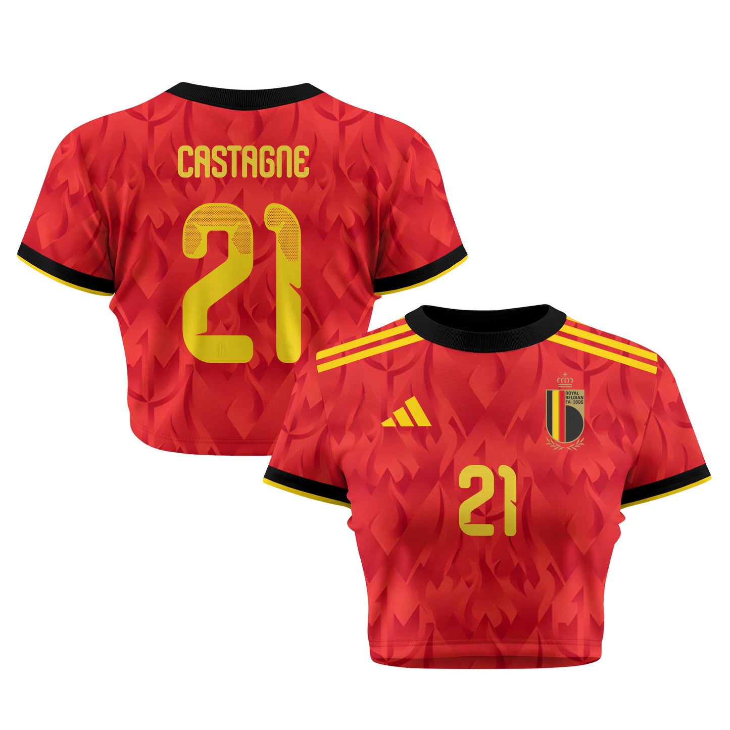 Timothy Castagne 21 Belgium 2026 Women's Home All-Over Print Cropped Jersey - Red