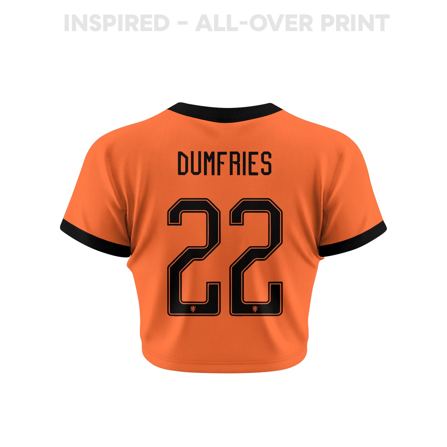Denzel Dumfries 22 Netherlands 2026 Women's Home All-Over Print Cropped Jersey - Orange