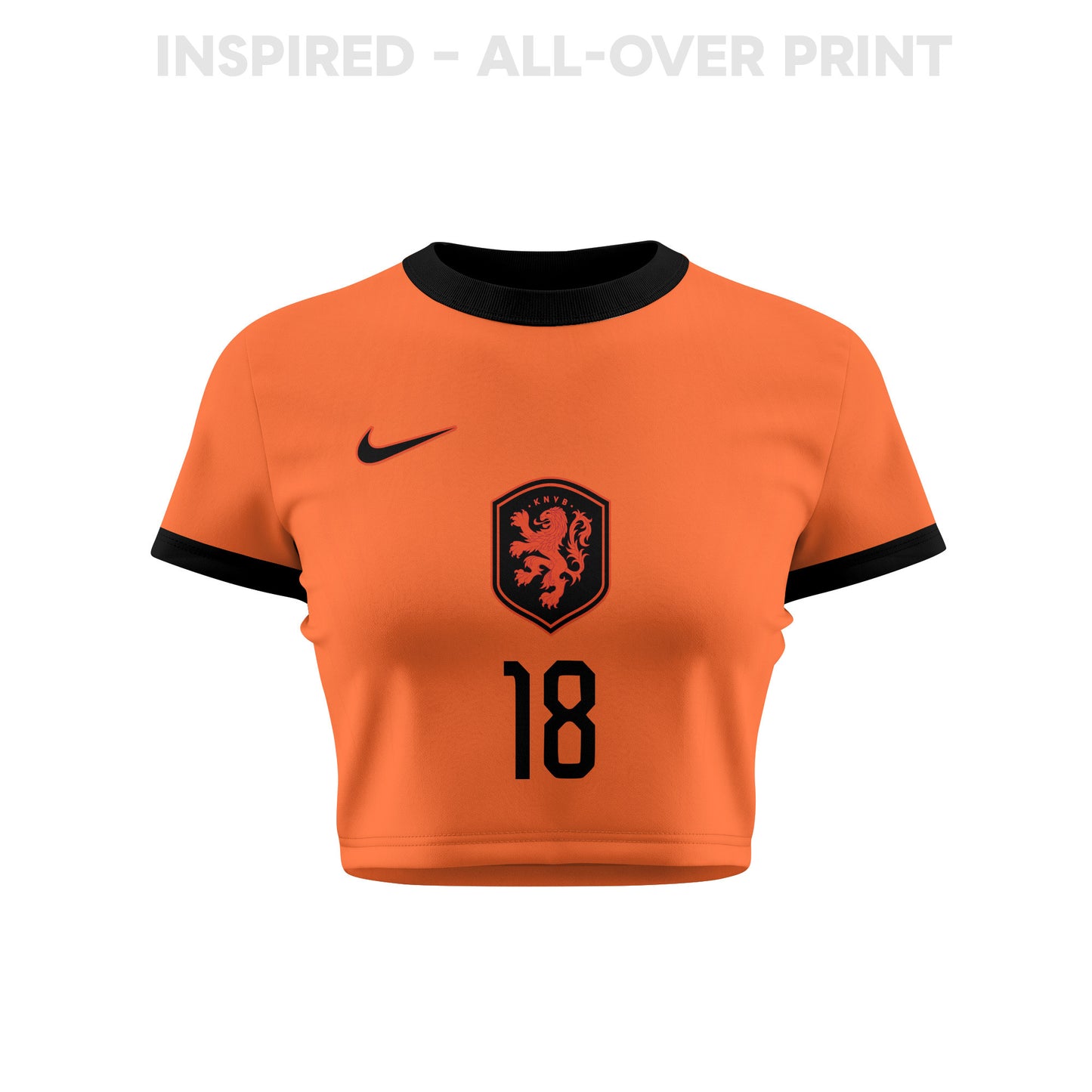 Donyell Malen 18 Netherlands 2026 Women's Home All-Over Print Cropped Jersey - Orange