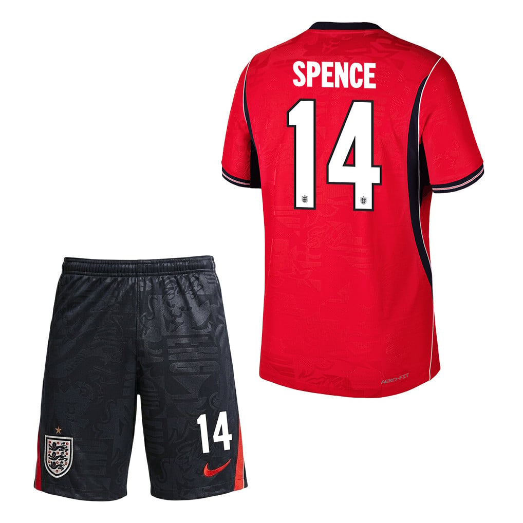 Djed Spence 14 England 2026 Away Men Jersey & Shorts Set – Red/Black