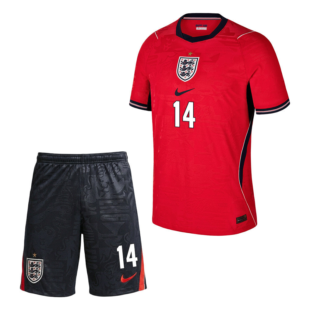 Djed Spence 14 England 2026 Away Men Jersey & Shorts Set – Red/Black