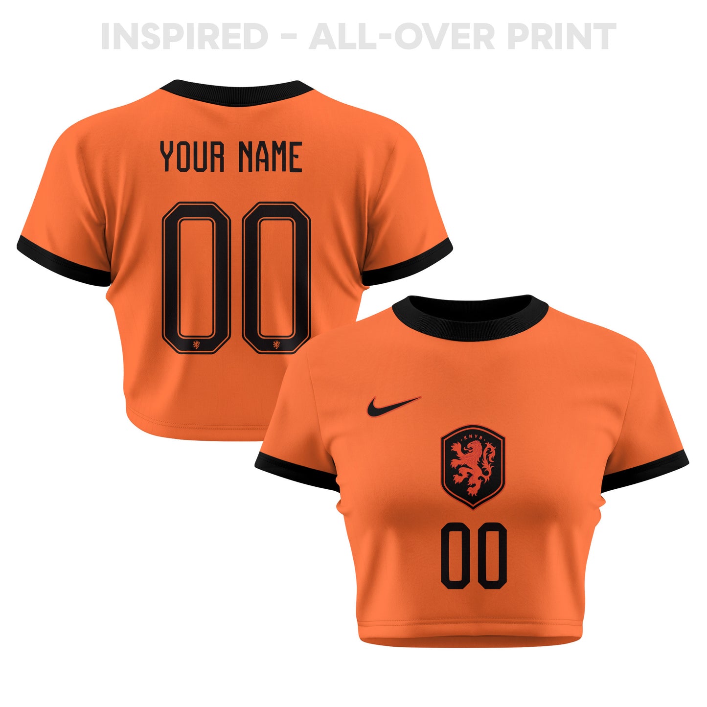 Netherlands 2026 Women's Home All-Over Print Cropped Jersey - Personalized - Orange