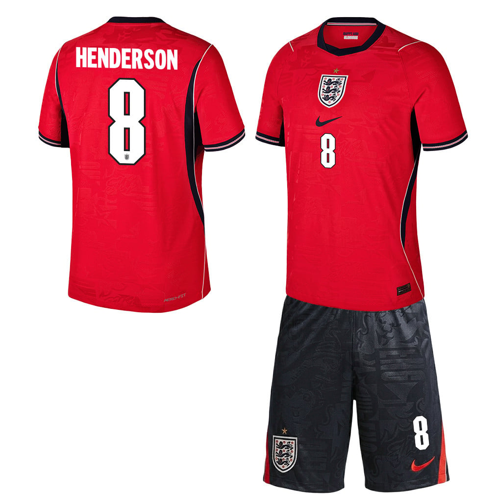 Jordan Henderson 8 England 2026 Away Men Jersey & Shorts Set – Red/Black