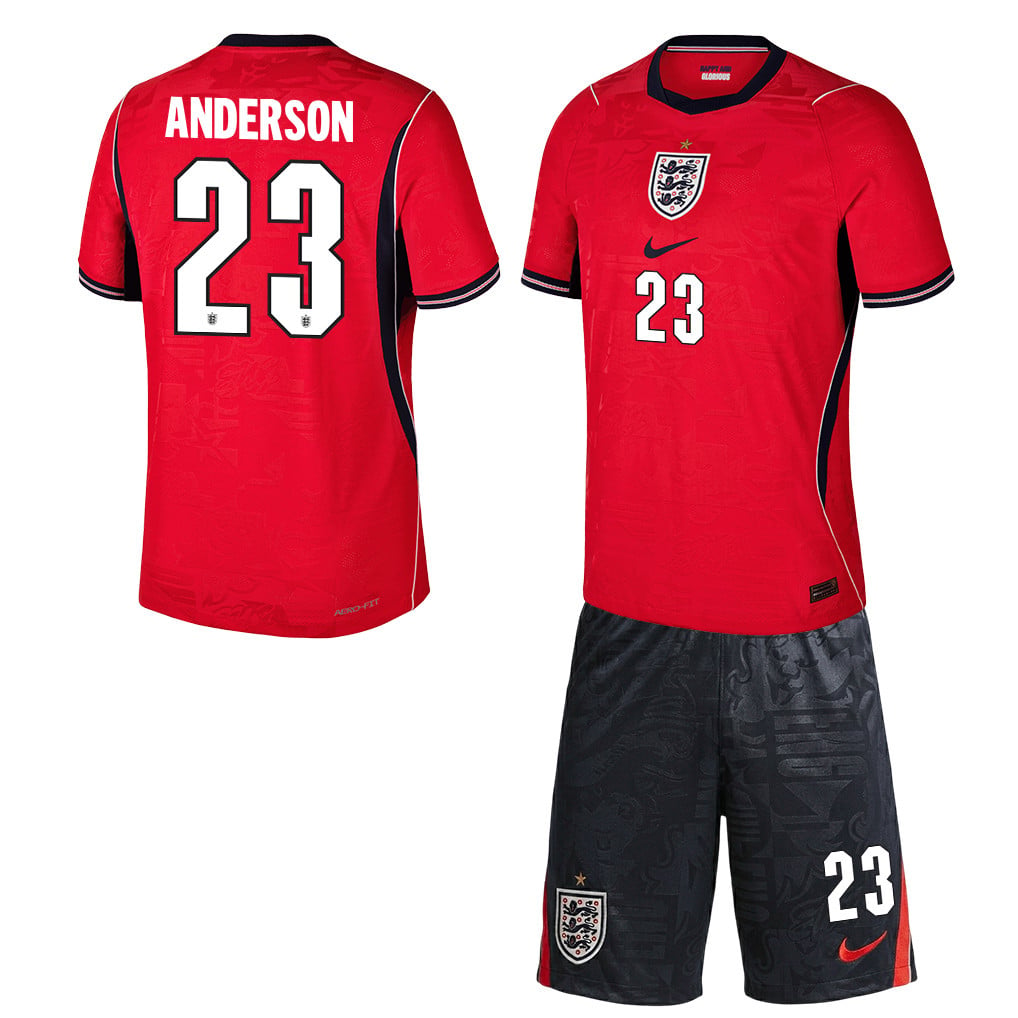 Elliot Anderson 23 England 2026 Away Men Jersey & Shorts Set – Red/Black