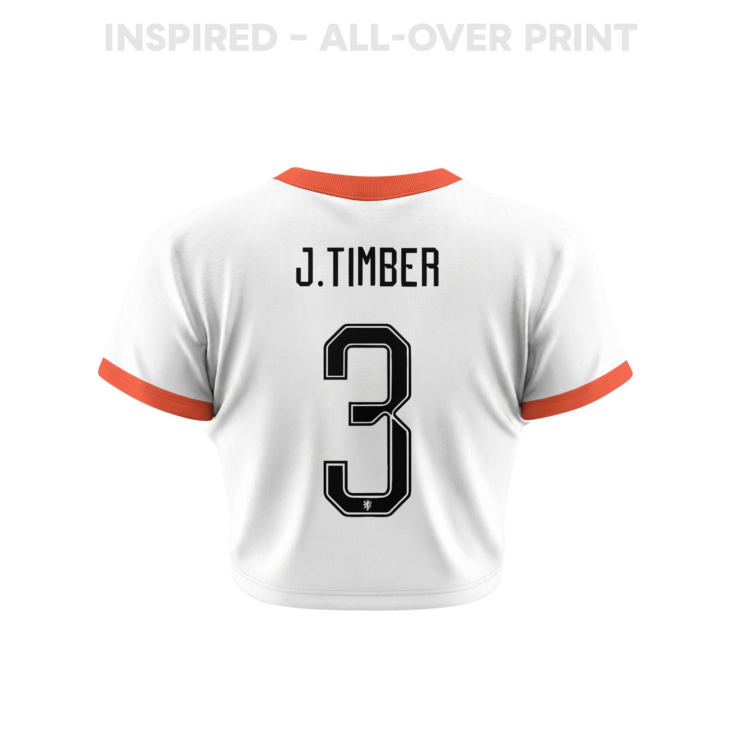 Jurriën Timber 3 Netherlands 2026 Women's Away All-Over Print Cropped Jersey - White