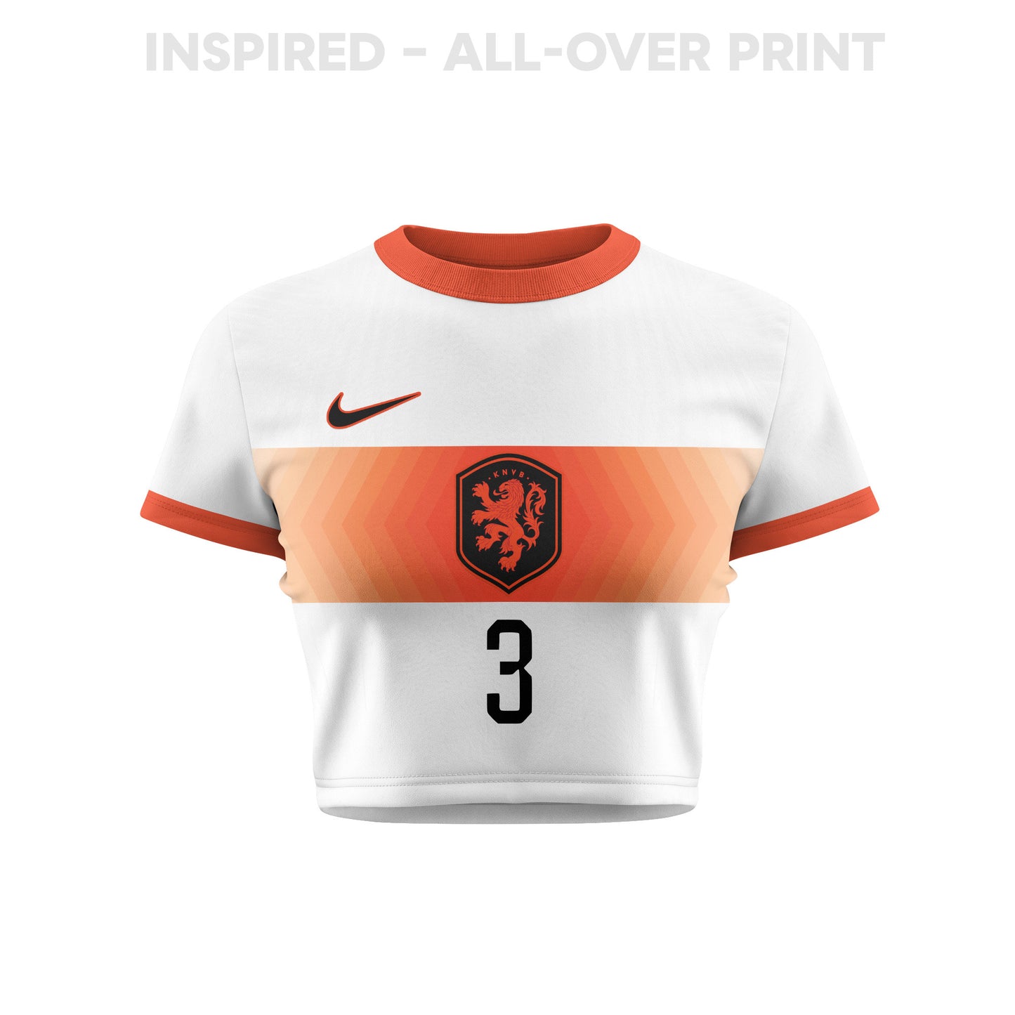 Jurriën Timber 3 Netherlands 2026 Women's Away All-Over Print Cropped Jersey - White