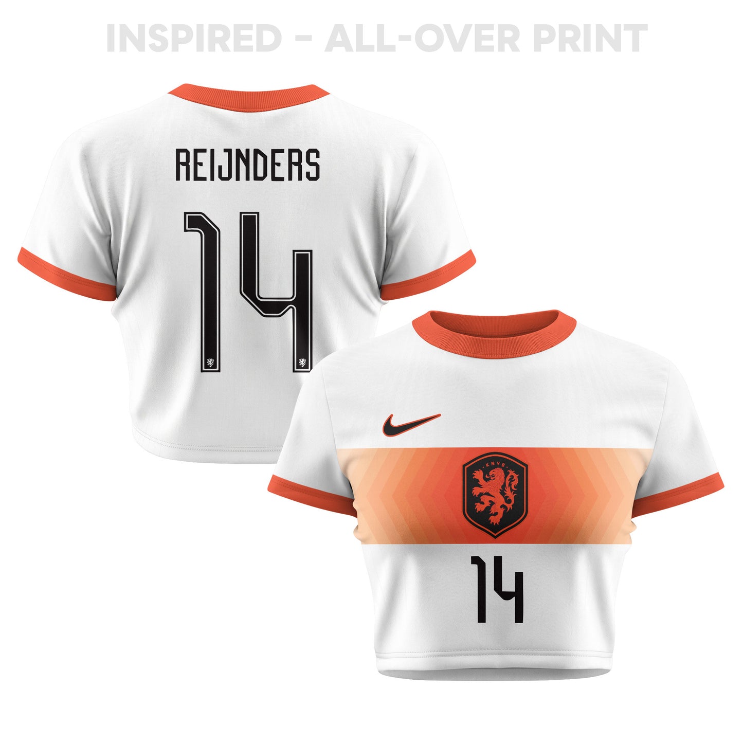 Tijjani Reijnders 14 Netherlands 2026 Women's Away All-Over Print Cropped Jersey - White