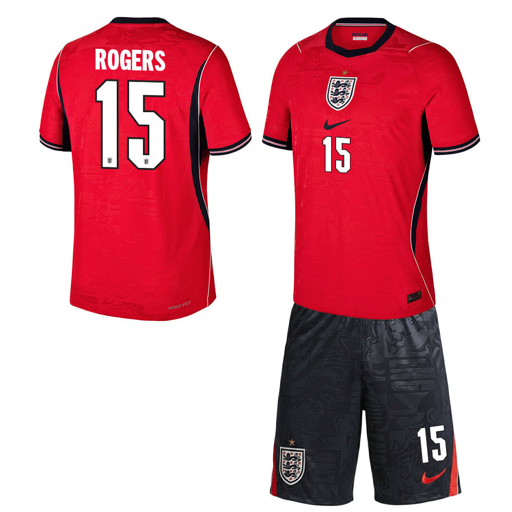 Morgan Rogers 15 England 2026 Away Men Jersey & Shorts Set – Red/Black