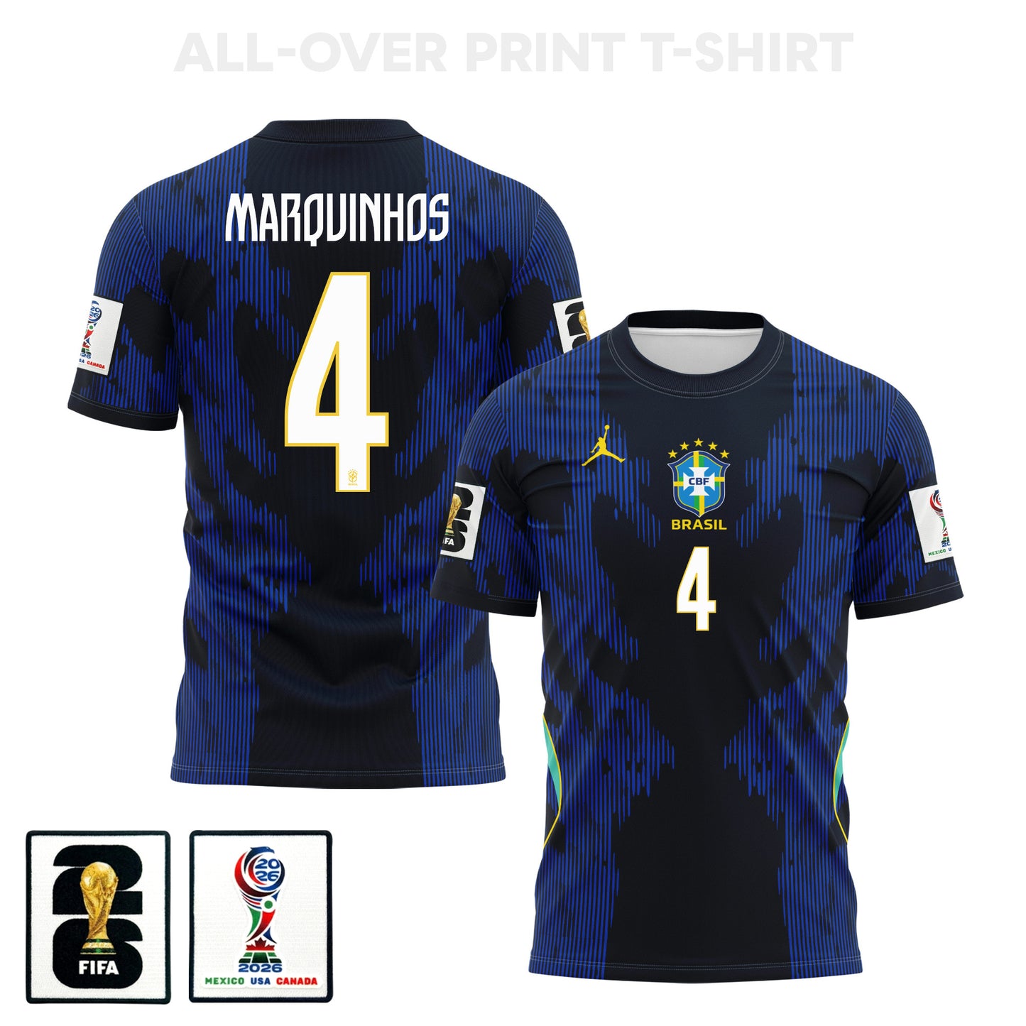 Marquinhos 4 Brazil 2026 Away 3D T-Shirt Fully Printed – Unisex, Blue