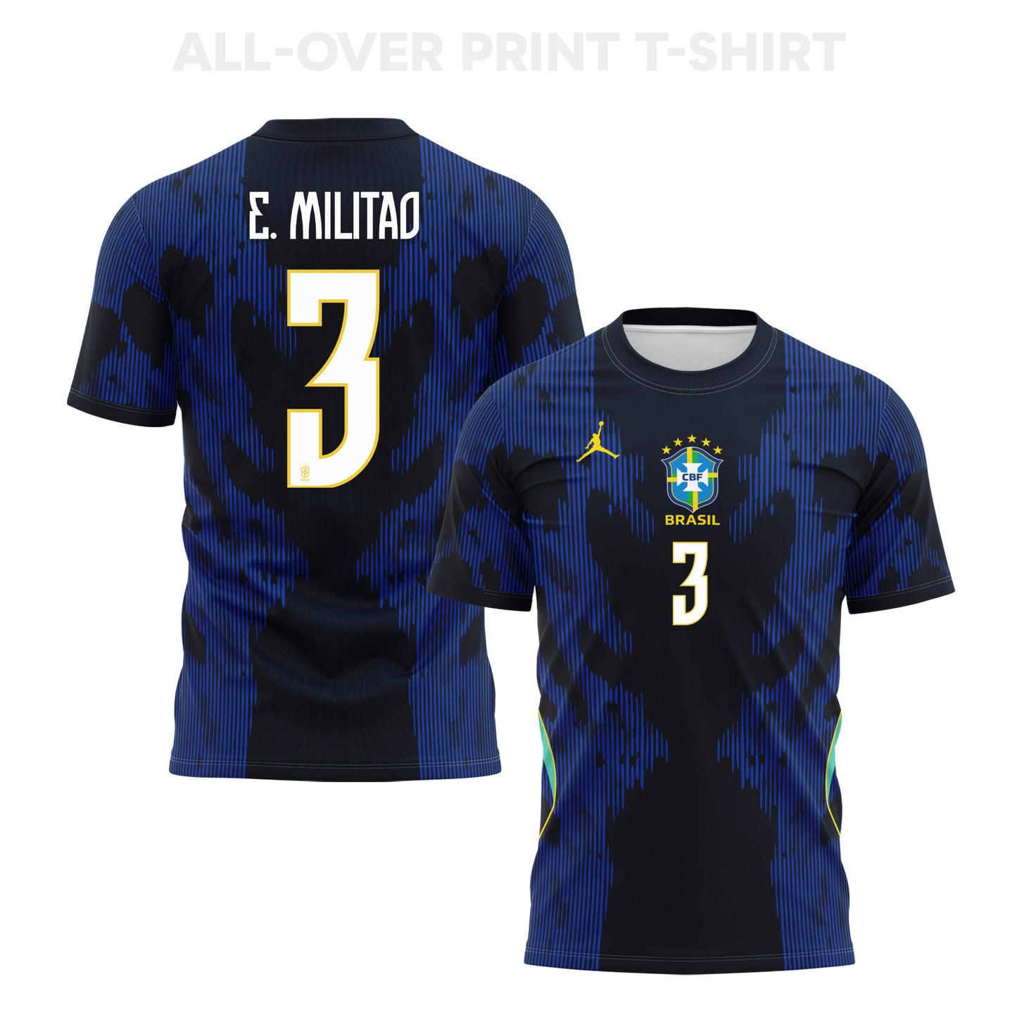 Éder Militão 3 Brazil 2026 Away 3D T-Shirt Fully Printed – Unisex, Blue