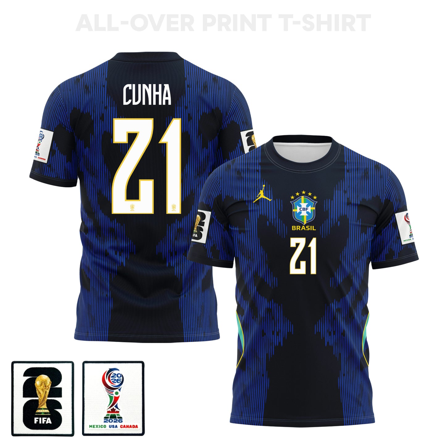 Matheus Cunha 21 Brazil 2026 Away 3D T-Shirt Fully Printed – Unisex, Blue