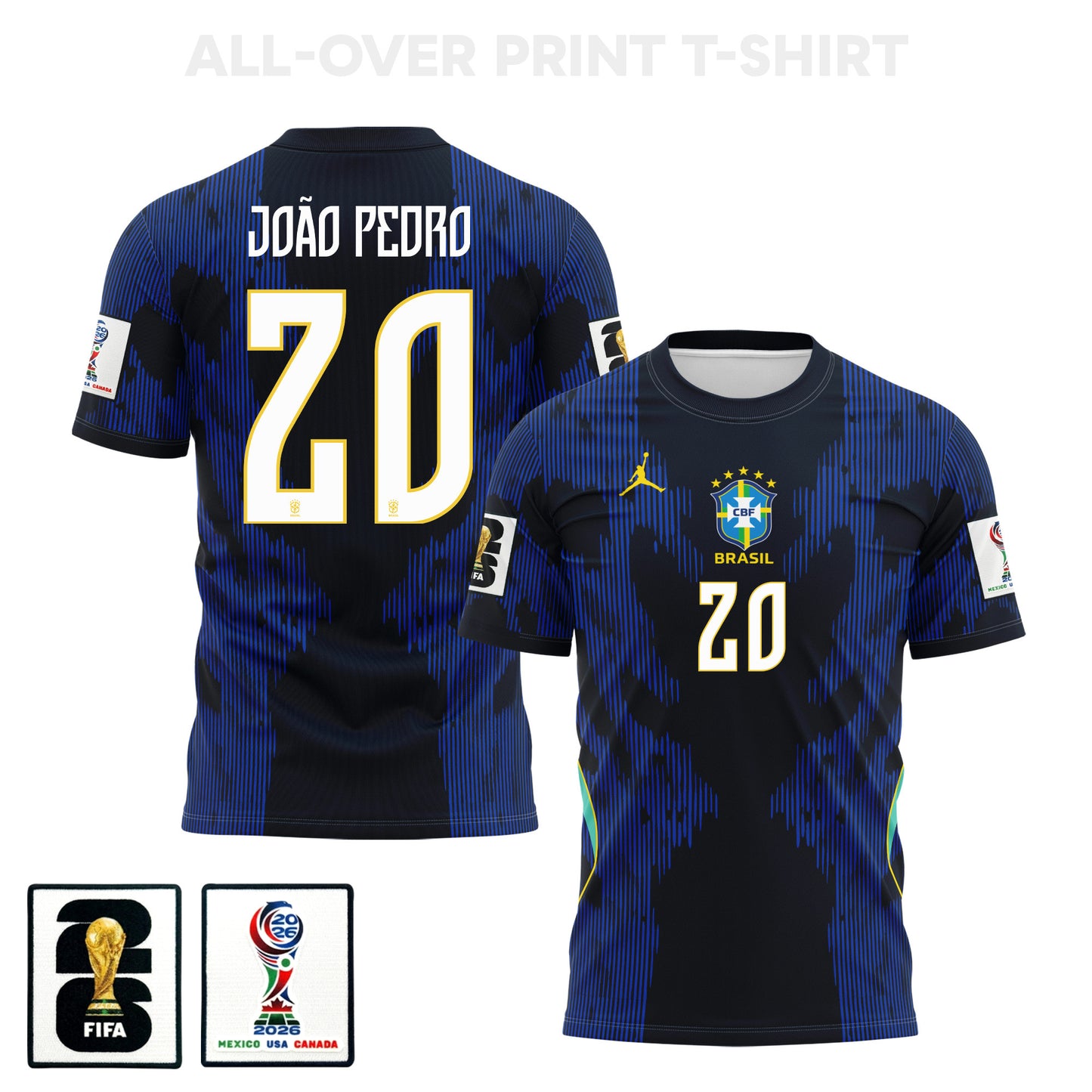 João Pedro 20 Brazil 2026 Away 3D T-Shirt Fully Printed – Unisex, Blue