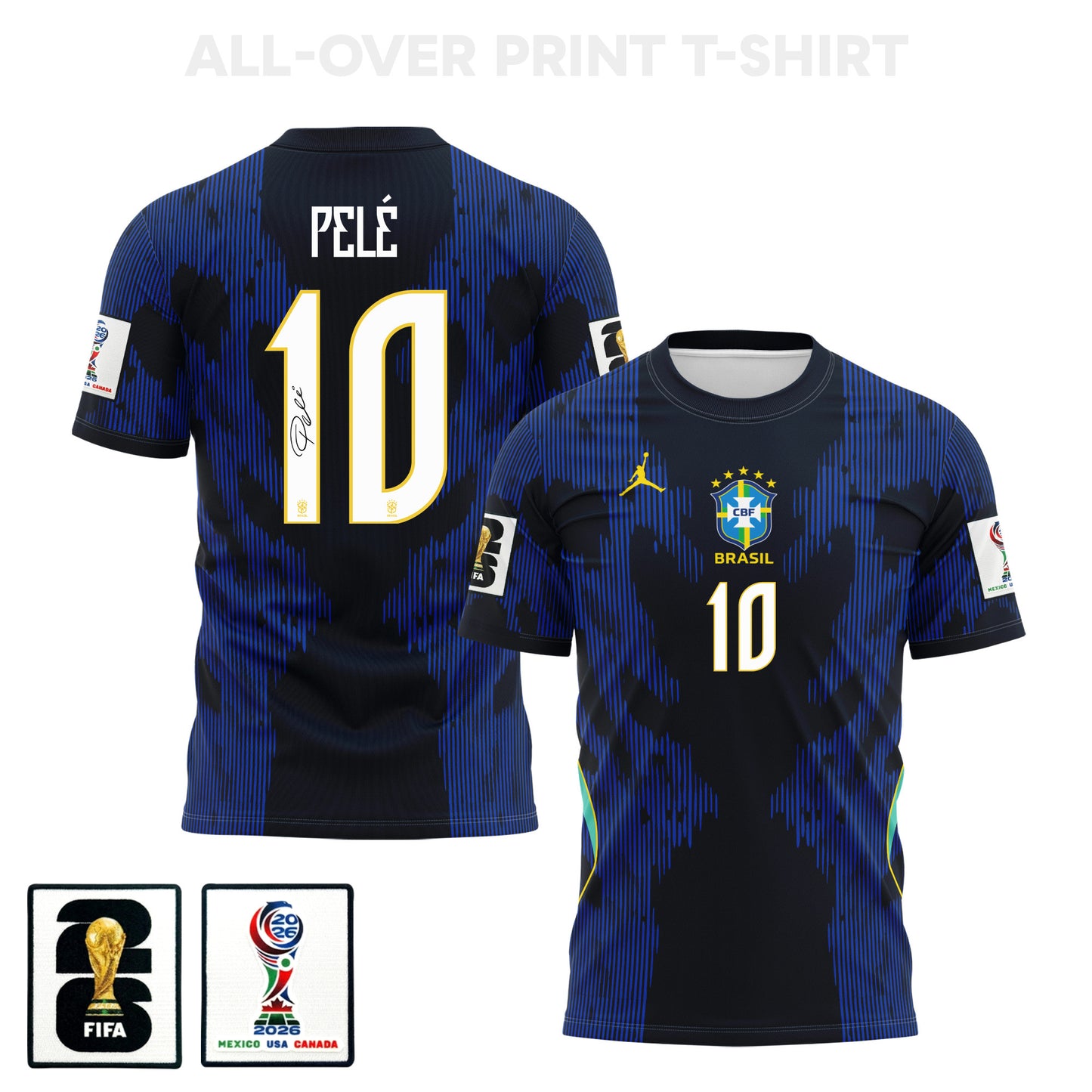 Pelé 10 Brazil 2026 Away 3D T-Shirt Fully Printed – Unisex, Blue