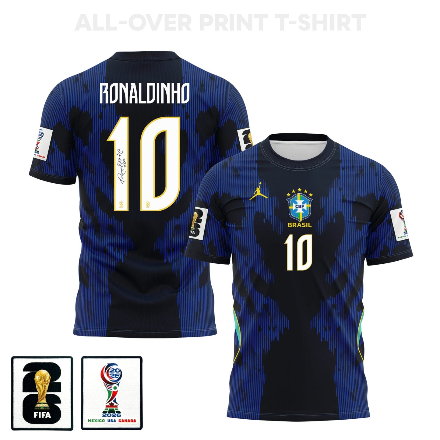 Ronaldinho 10 Brazil 2026 Away 3D T-Shirt Fully Printed – Unisex, Blue