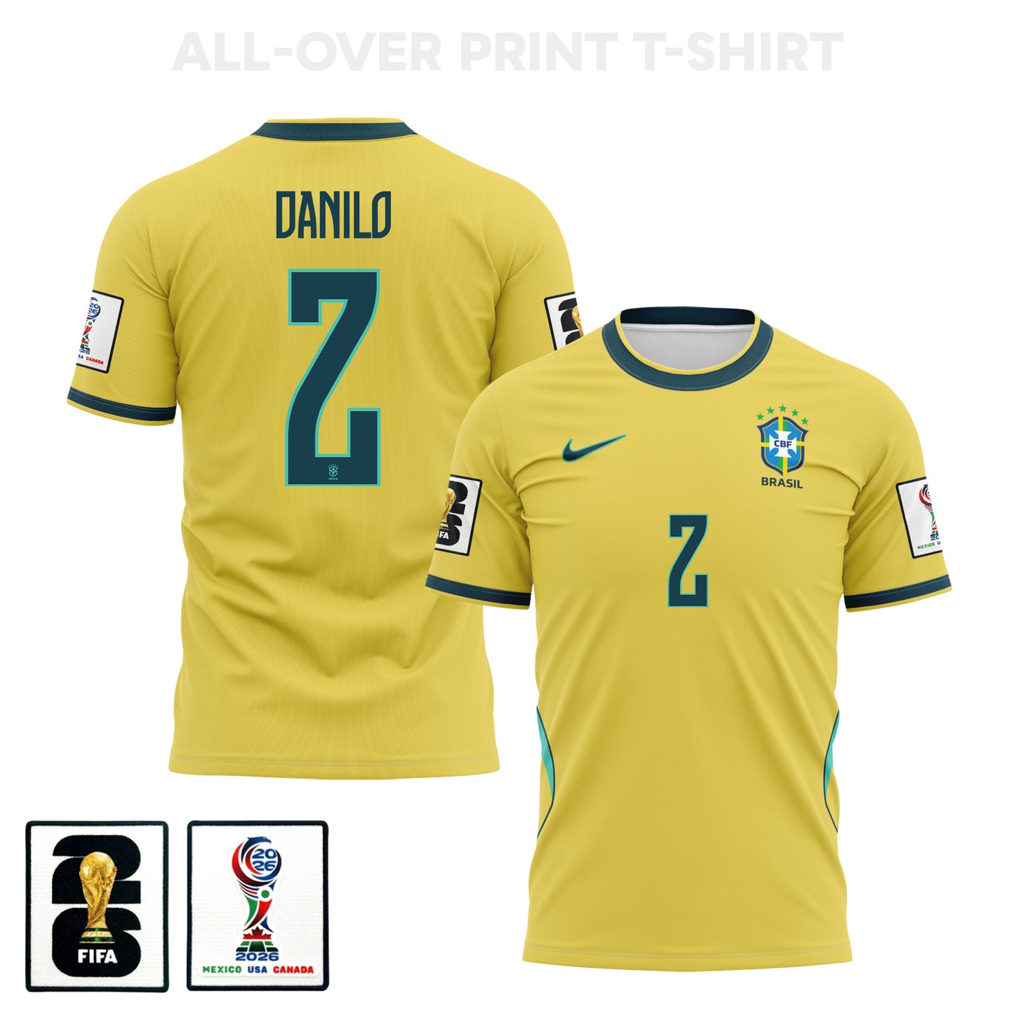 Danilo 2 Brazil 2026 Home 3D T-Shirt Fully Printed – Unisex, Yellow