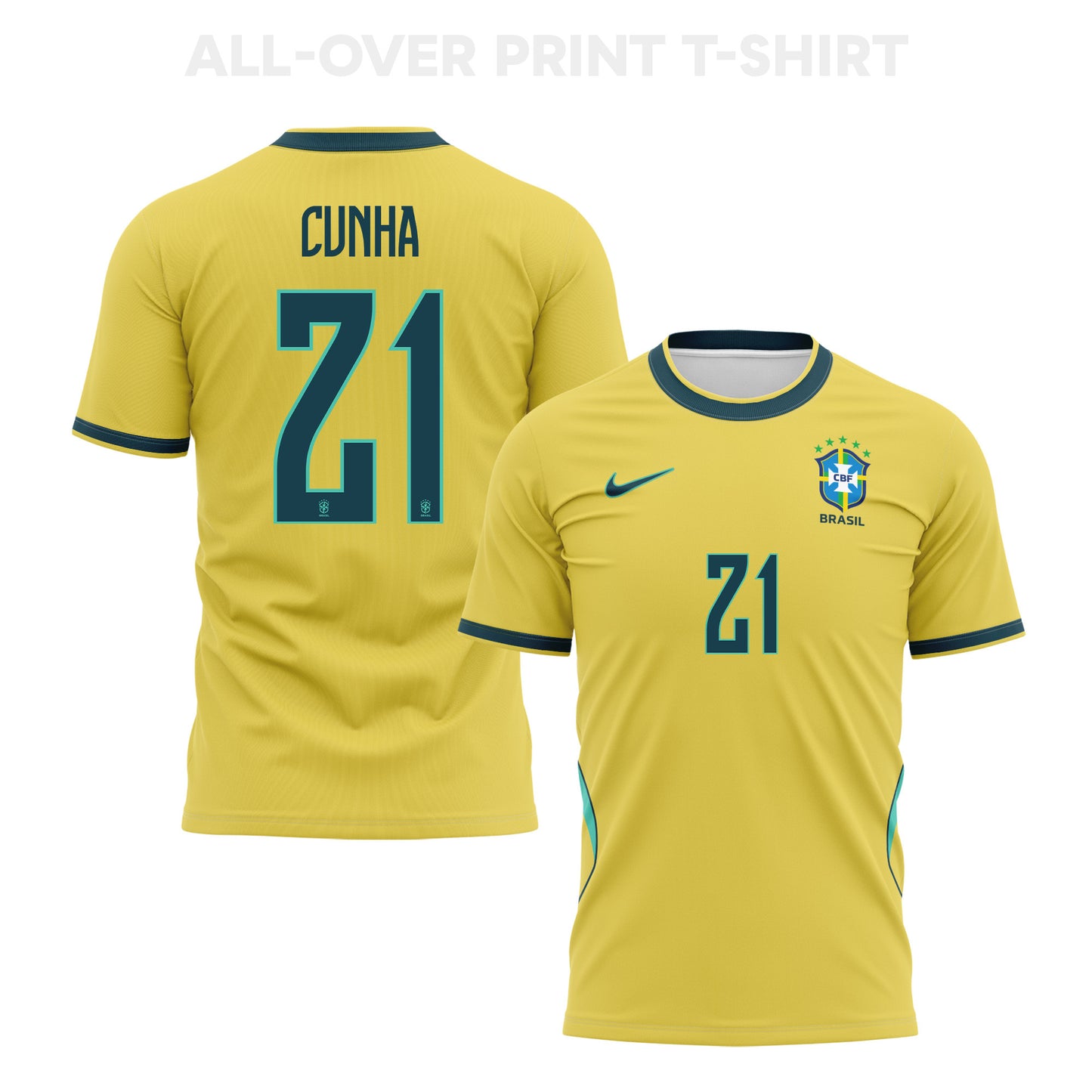 Matheus Cunha 21 Brazil 2026 Home 3D T-Shirt Fully Printed – Unisex, Yellow