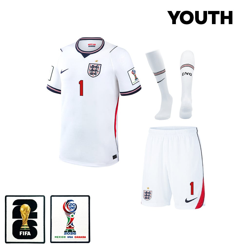 Jordan Pickford 1 England 2026 YOUTH Home Kit Set – White