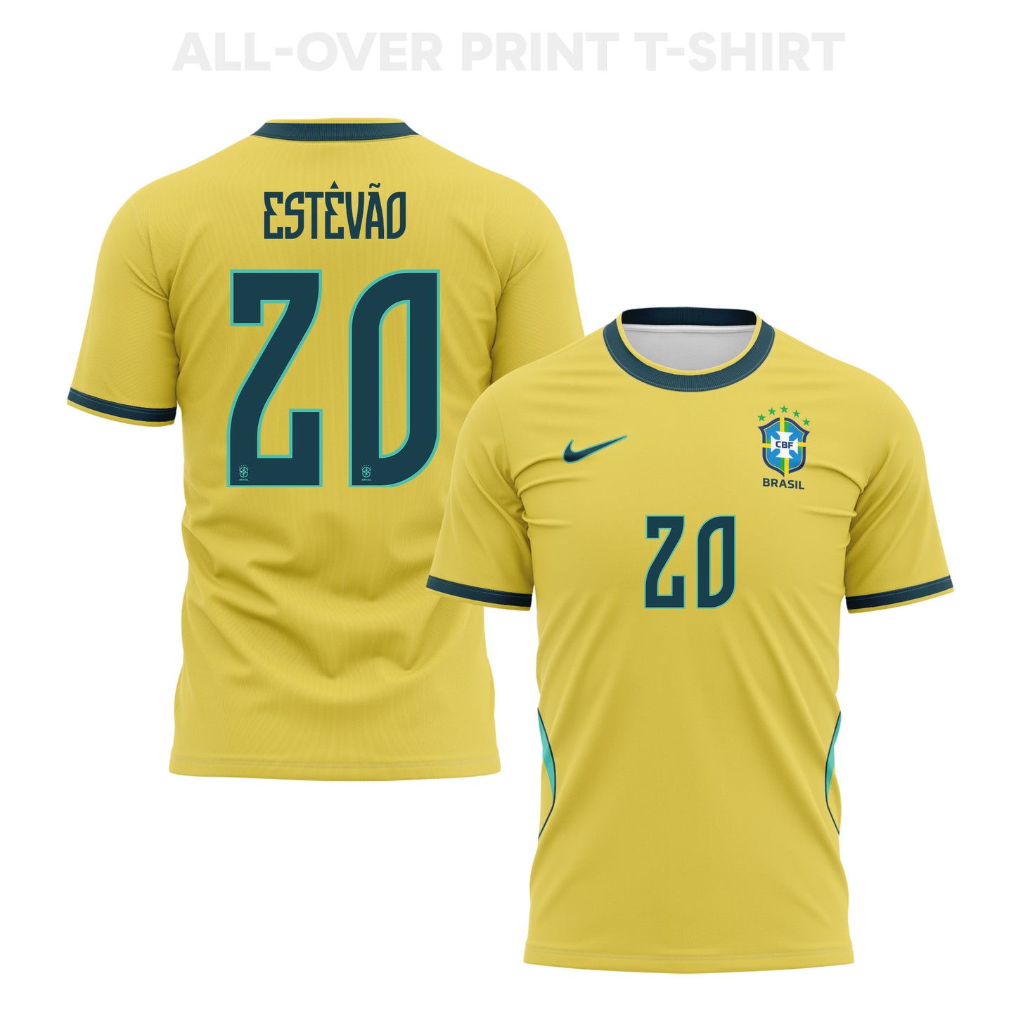 Estêvão 20 Brazil 2026 Home 3D T-Shirt Fully Printed – Unisex, Yellow