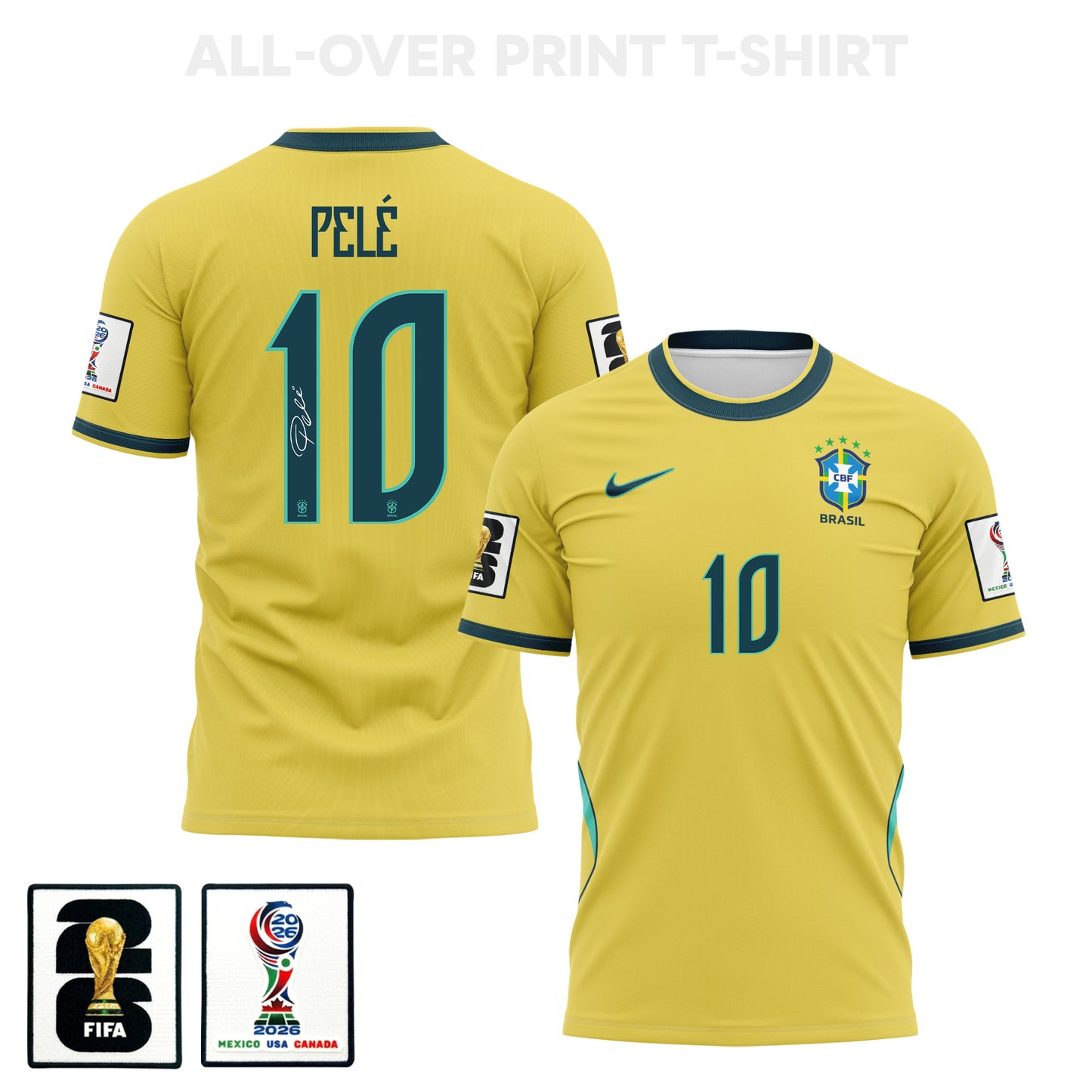 Pelé 10 Brazil 2026 Home 3D T-Shirt Fully Printed – Unisex, Yellow