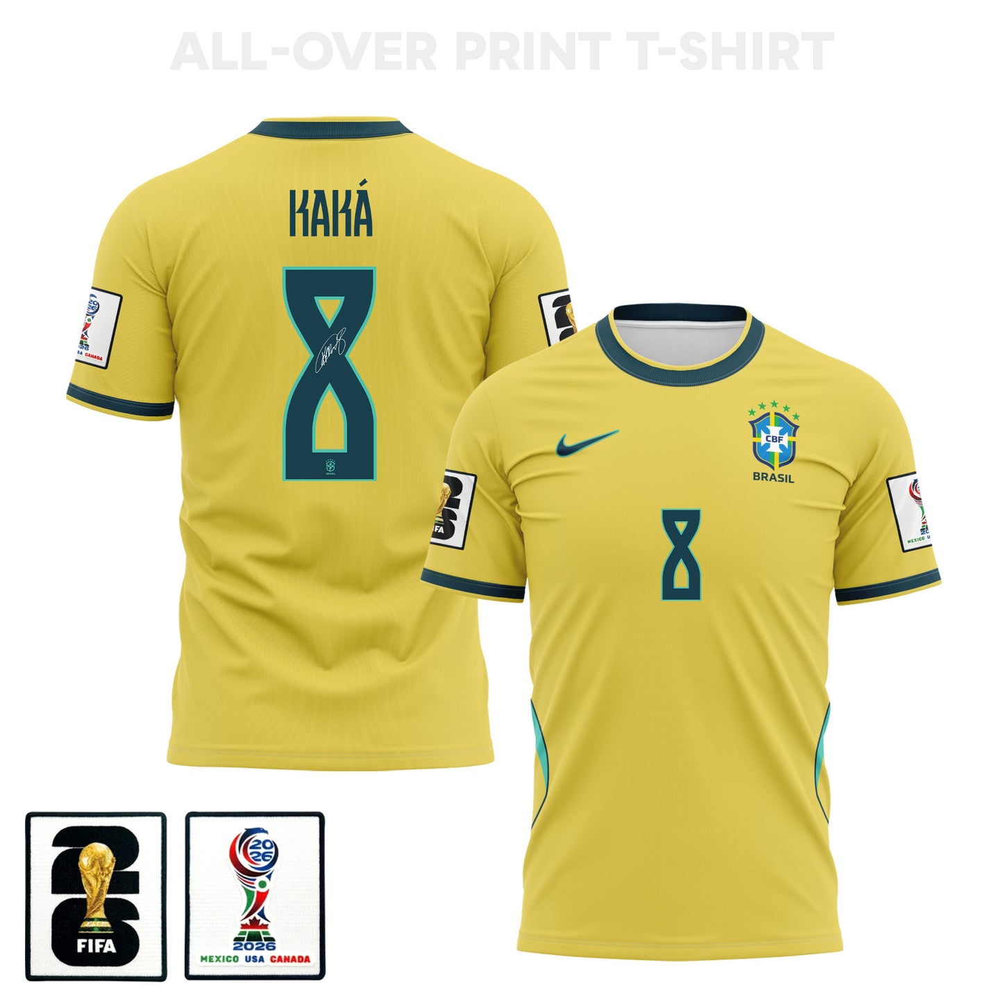 Kaká 8 Brazil 2026 Home 3D T-Shirt Fully Printed – Unisex, Yellow