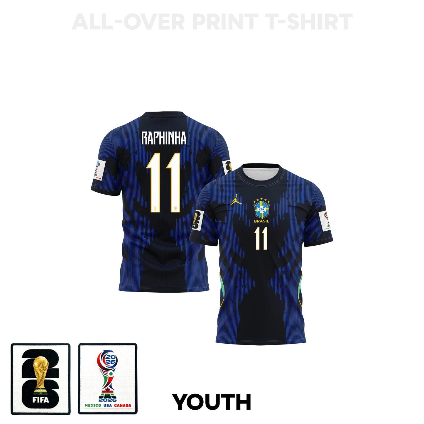 Raphinha 11 Youth Brazil 2026 Away 3D T-shirt Fully Printed – Blue