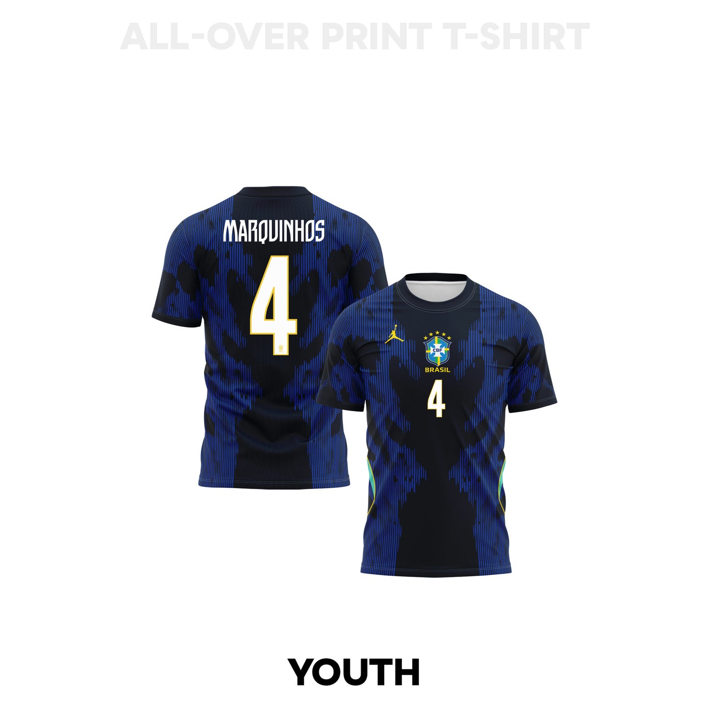 Marquinhos 4 Youth Brazil 2026 Away 3D T-shirt Fully Printed – Blue