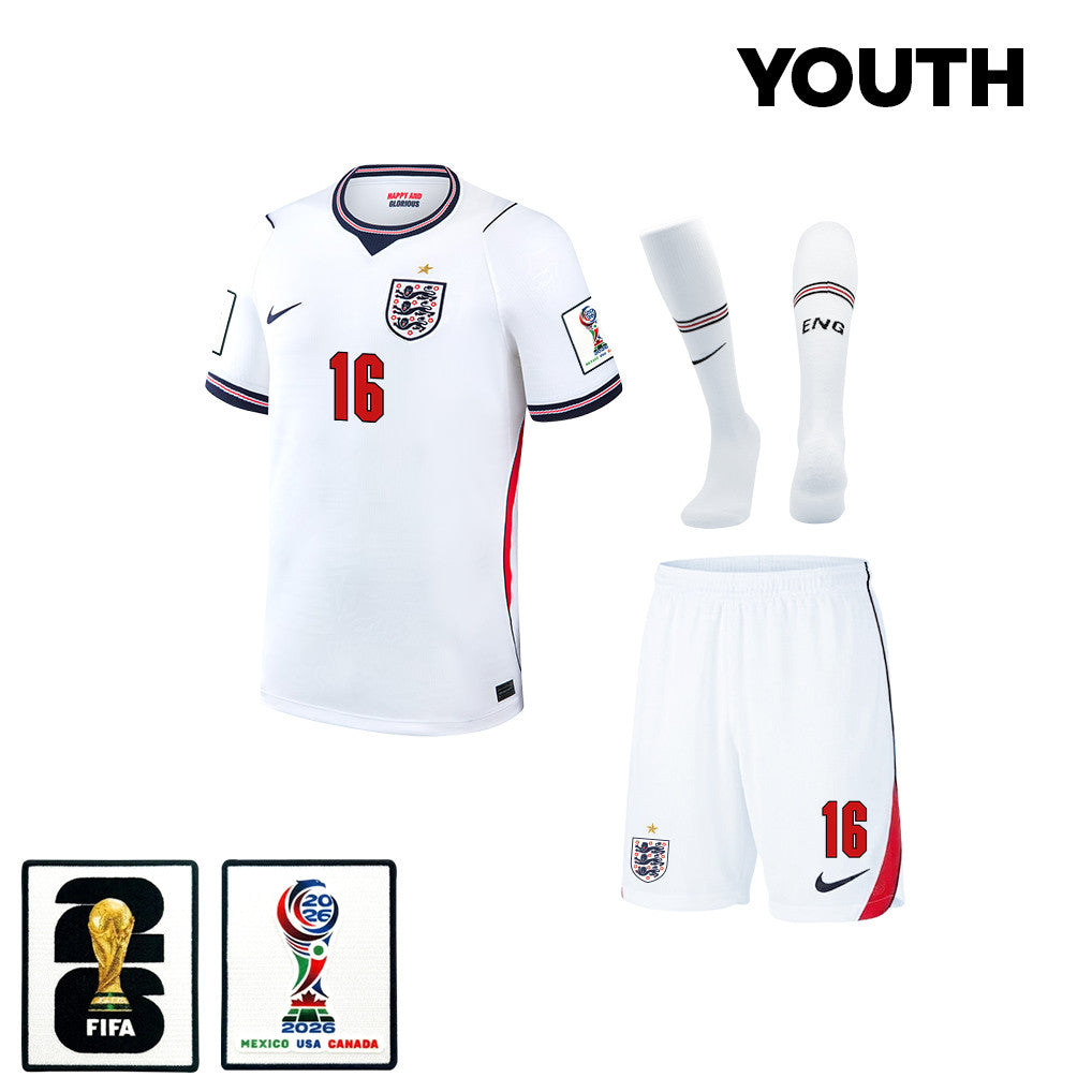 Adam Wharton 16 England 2026 YOUTH Home Kit Set – White