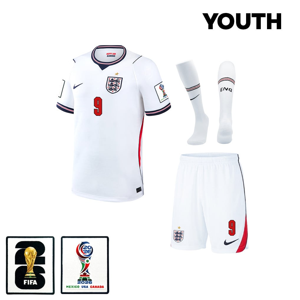 Harry Kane 9 England 2026 YOUTH Home Kit Set – White