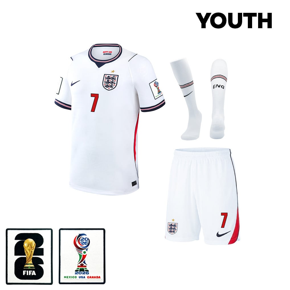 Bukayo Saka 7 England 2026 YOUTH Home Kit Set – White