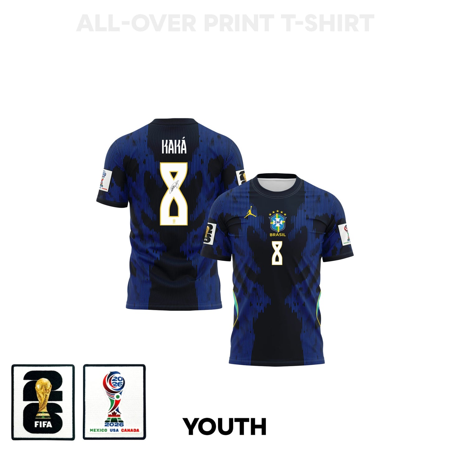 Kaká 8 Youth Brazil 2026 Away 3D T-shirt Fully Printed – Blue