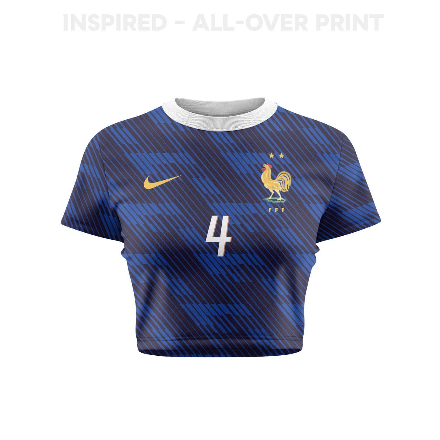 Dayot Upamecano 4 France 2026 Women's Home All-Over Print Cropped Jersey - Blue