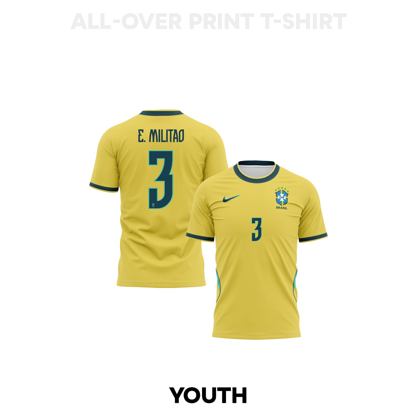 Éder Militão 3 Youth Brazil 2026 Home 3D T-shirt Fully Printed – Yellow