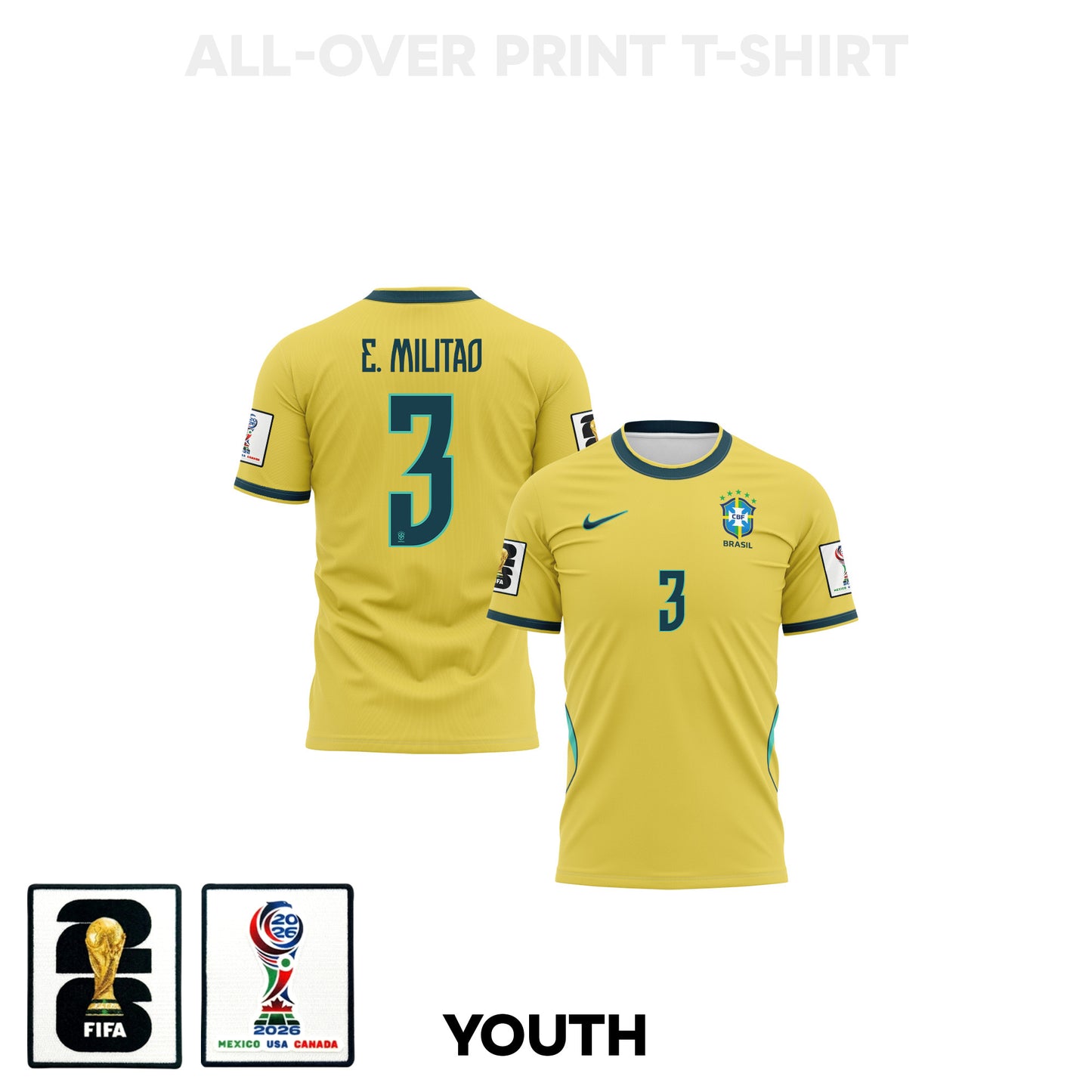 Éder Militão 3 Youth Brazil 2026 Home 3D T-shirt Fully Printed – Yellow