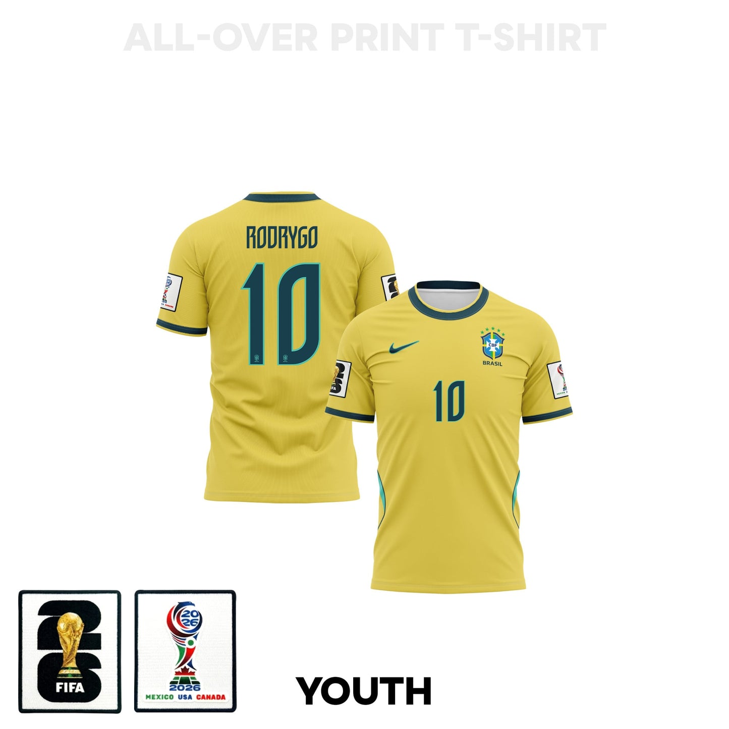 Rodrygo 10 Youth Brazil 2026 Home 3D T-shirt Fully Printed – Yellow