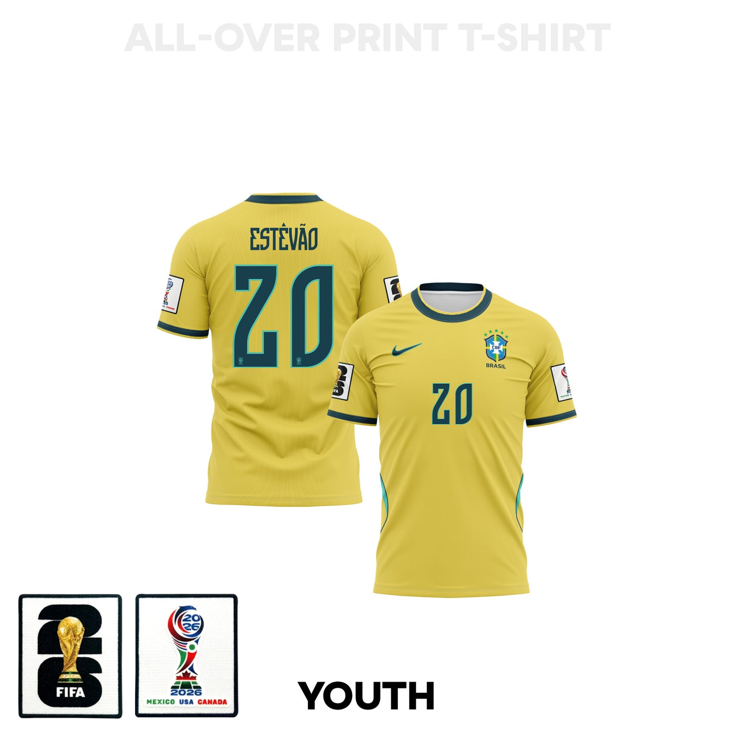 Estêvão 20 Youth Brazil 2026 Home 3D T-shirt Fully Printed – Yellow