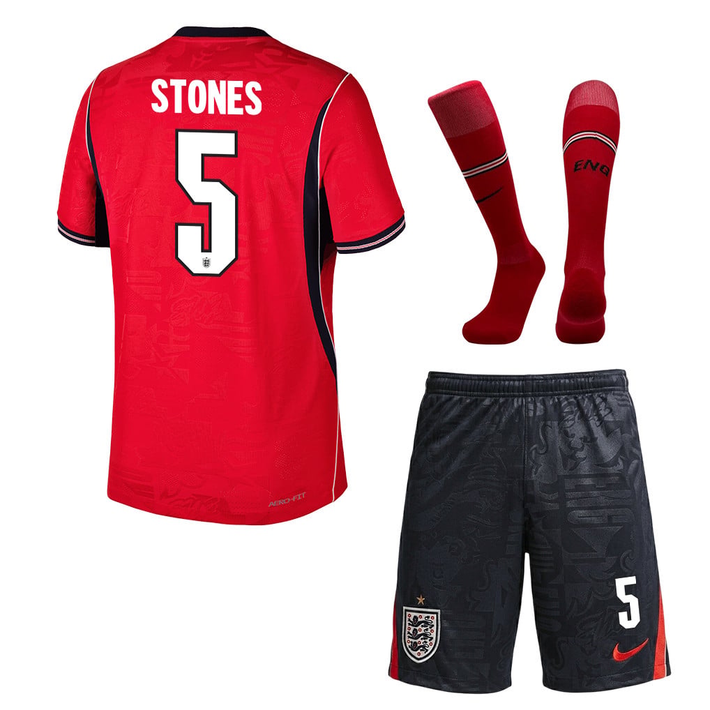 John Stones 5 England 2026 Away Men Kit Set – Red/Black