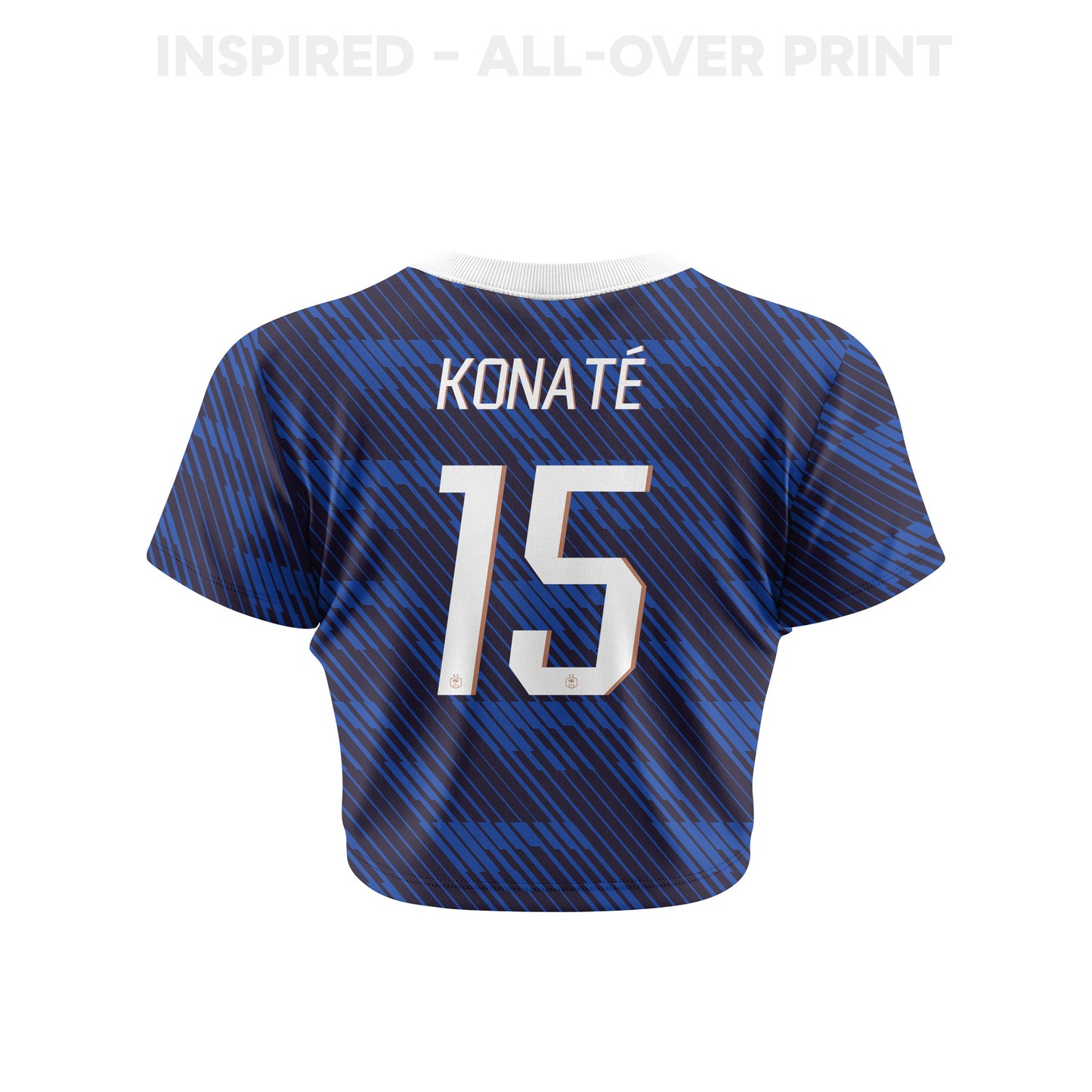 Ibrahima Konaté 15 France 2026 Women's Home All-Over Print Cropped Jersey - Blue