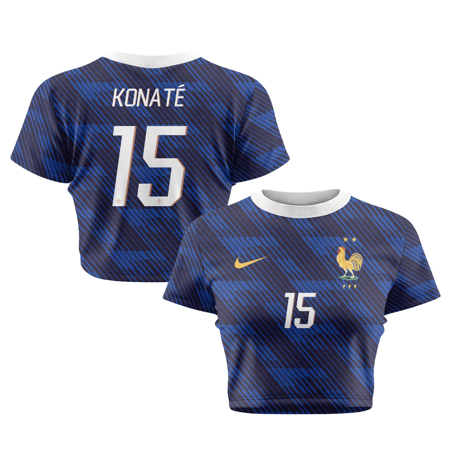 Ibrahima Konaté 15 France 2026 Women's Home All-Over Print Cropped Jersey - Blue