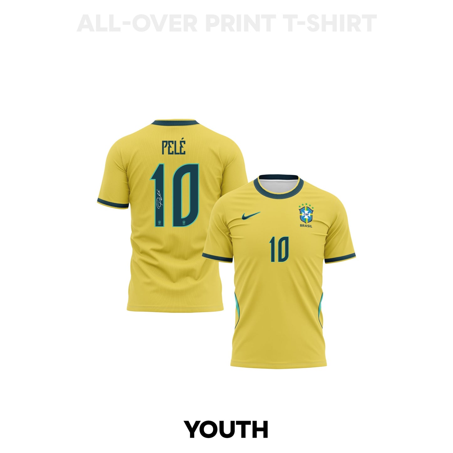 Pelé 10 Youth Brazil 2026 Home 3D T-shirt Fully Printed – Yellow